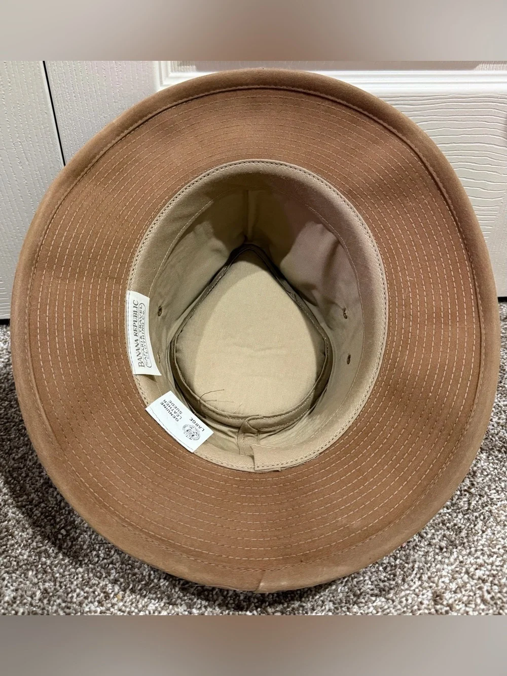 VTG Banana Republic Hat Mens Sz LG 100% Leather Suede Western Safari